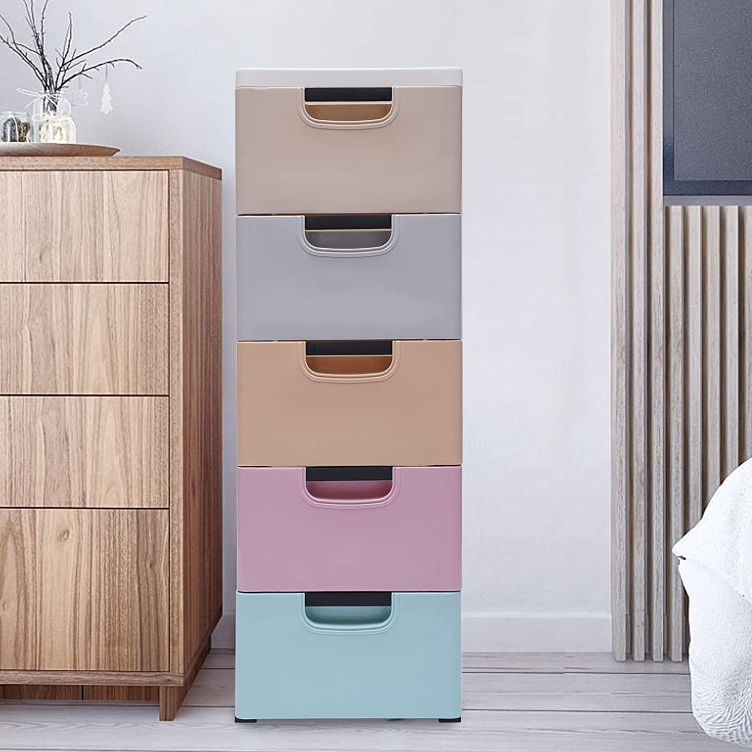 Plastic Drawers Dresser with 5 Drawers, Plastic Tower Closet Organizer