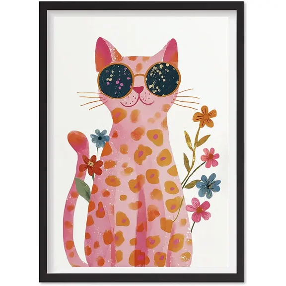 Cool Cat Wall Art Print,Poster For Kids Room, Cute Animal Illustration With Glasses, Matte Canvas Stretched, Posters for Room Bedroom Living Room Bathroom Wall Decor, Posters & Art Prints, Gift.