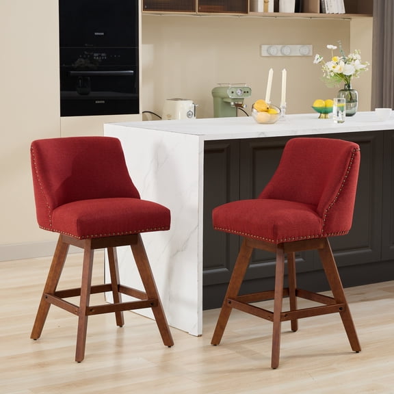 LEGAHOME Bar Stools Set of 2, 26” Swivel Counter Height Bar Stools with Soft Foam and Steel Spring Core, Modern Bar Stools with Wood Legs for Kitchen Island, Bar, Dining Room, Wine Red