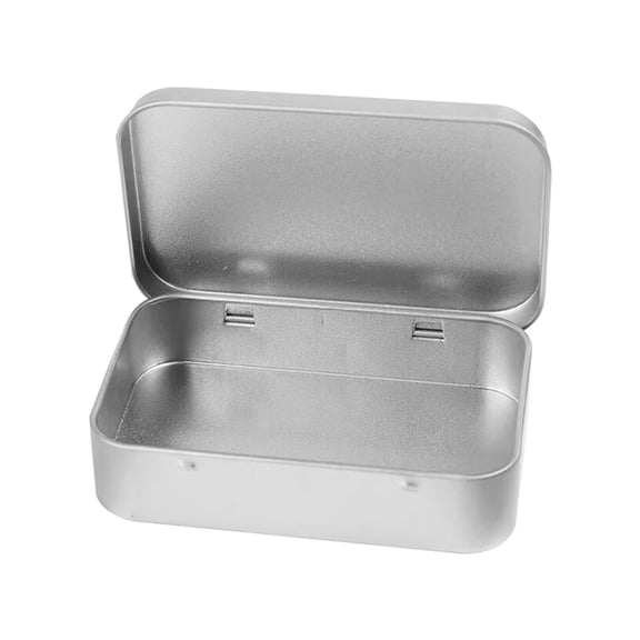 1 Pc Small Hinged Tin Box with Lid Rectangular Metal Tins Storage Containers Portable Craft Organizer for Home Storage to Pills, Candies, Herbs, Planting Seed, 3.74x2.36x0.82 Inch, Silver
