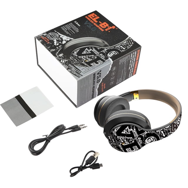 Auriculares inalámbricos Graffiti, plegables, compatibles con Bluetooth 5.0, auriculares deportivos para juegos para teléfonos móviles, negro dorado Scienceny EL000142-03B