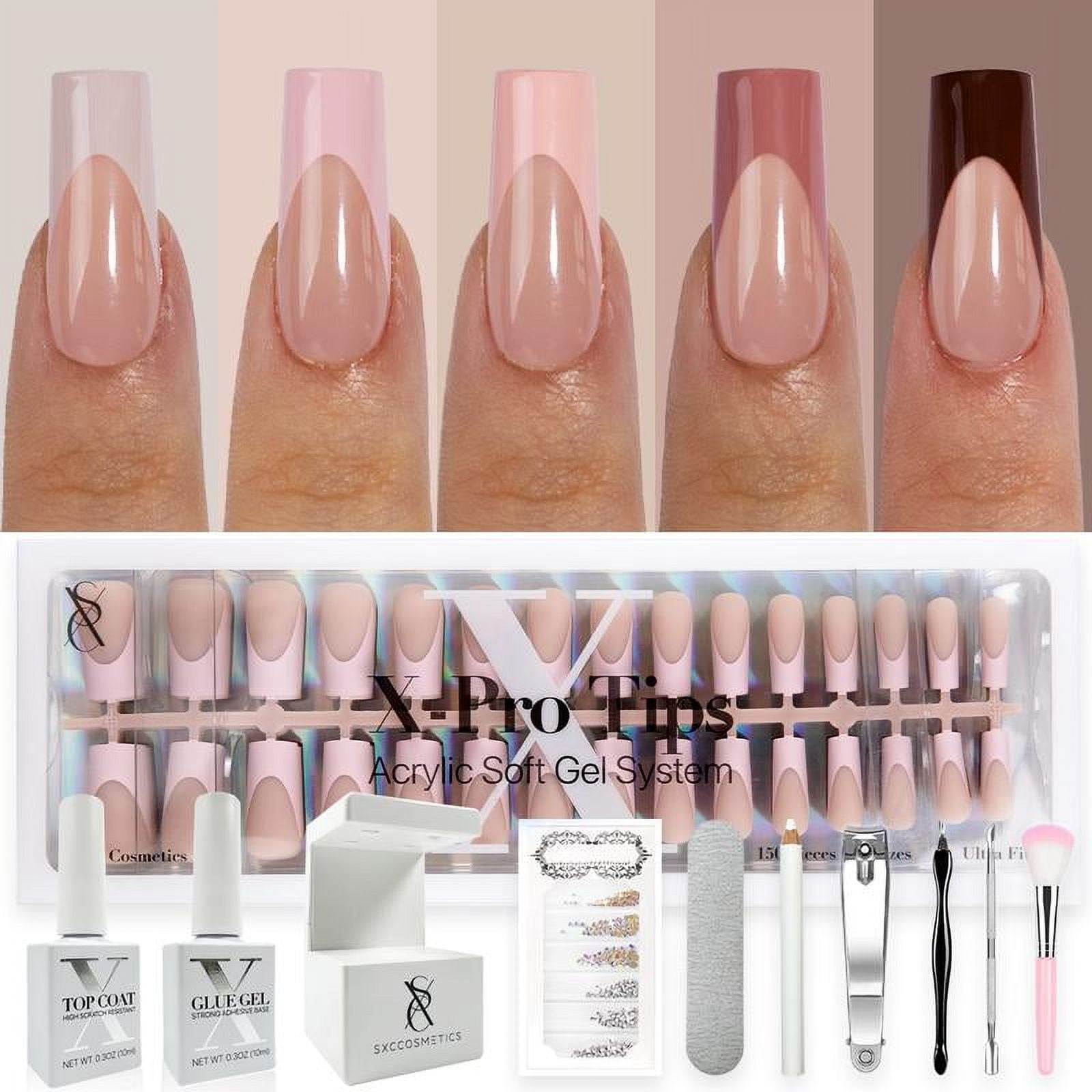 SXC Cosmetics X-Pro Tips French Tip Press On Nails, Skin Tone Series Starter Kit  for DIY Nail Art Nail Polish Polish Gel Extension Nailcare