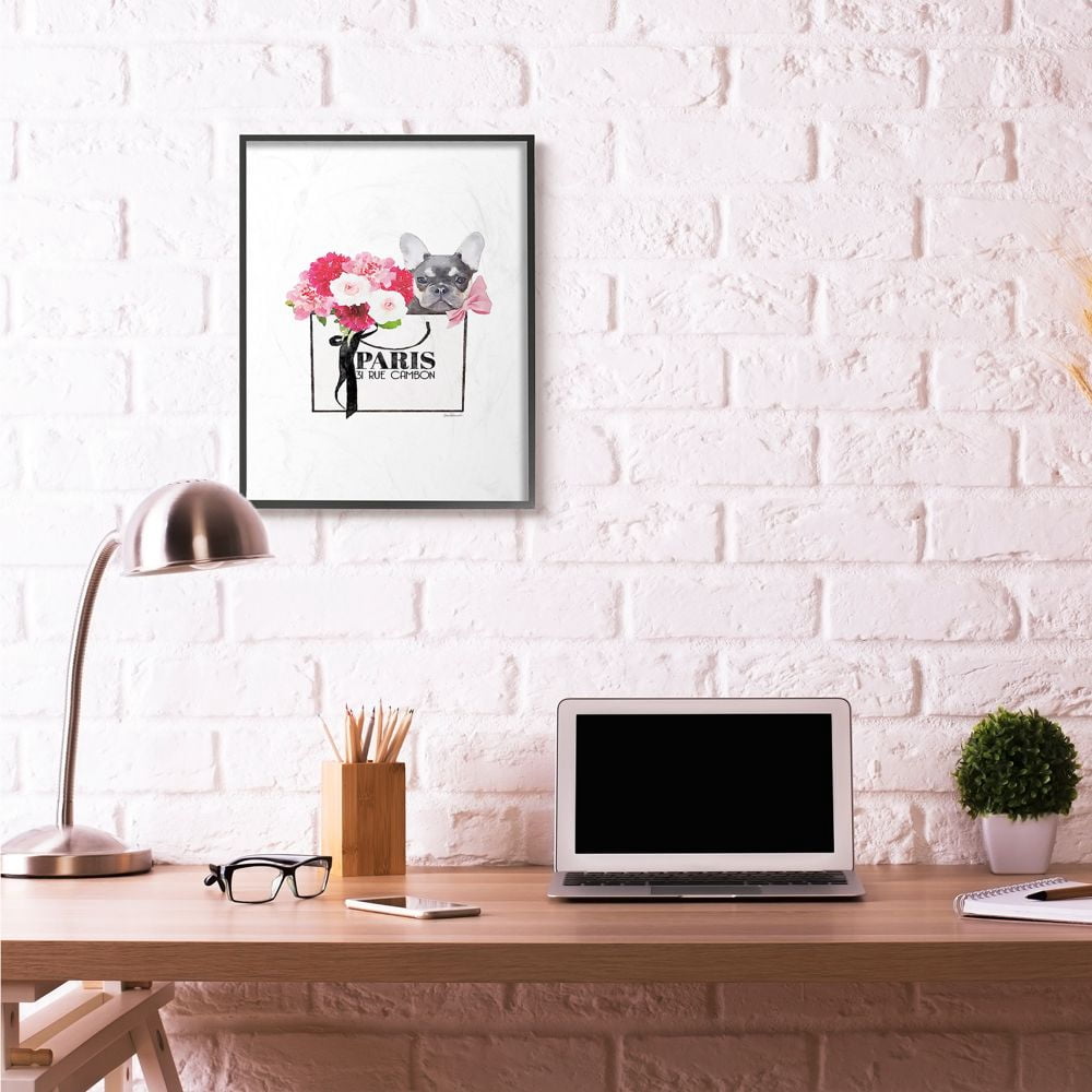 Stupell Industries Fashion Brand Bag Flowers And Dog Glam Pet Watercolor Design Framed Wall Art by Amanda Greenwood