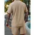 thumbnail image 6 of Men'S Camp Collar Jacquard Button Up Shirt and Drawstring Shorts Two Piece Outfit Khaki L, 6 of 8