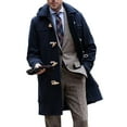 thumbnail image 1 of Chaqueta Solapa De Un Solo Pecho Color Puro Manga Larga Abrigo Casual De Longitud Media Para Hombres Azul Oscuro S, 1 of 8