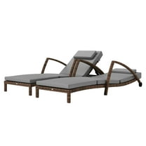 Wicker Chaise Lounge Chairs Set of 2, Outdoor Patio Lounger with Adjustable Back, Wheels & Cushions - Gray
