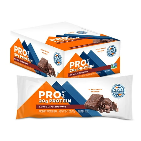 PROBAR Protein Bar, Chocolate Brownie, 20g Plant-Based Protein, 12 Count