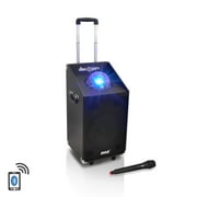 PYLE PWMA1594UFM - 600 Watt Bluetooth Battery Powered Portable PA Speaker System w/ USB/SD Readers, FM Radio, AUX Input, Wireless Microphone and Flashing Lights