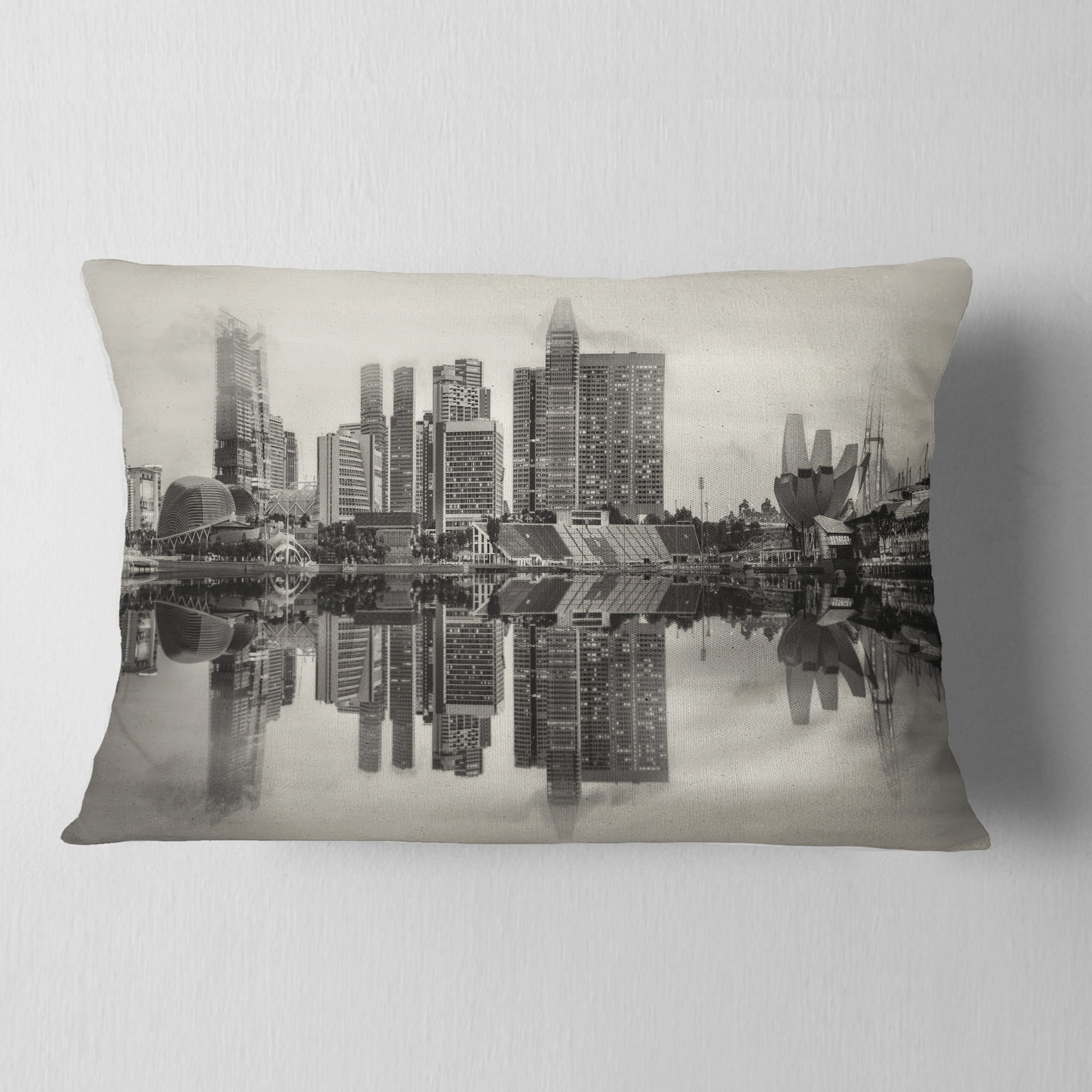 Designart Singapore Skyline View Panorama - Cityscape Throw Pillow - 12x20