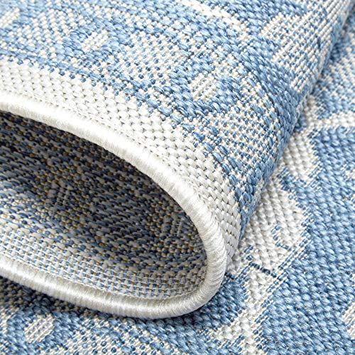 Nicole Miller New York Patio Country Ayana Transitional Border Indoor/Outdoor Area Rug, Grey/Blue, 5'2"x7'2"