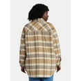 thumbnail image 3 of Terra & Sky Women's Plus Longline Brushed Plaid Shacket, Midweight, Sizes 0X-5X, 3 of 5
