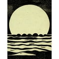 thumbnail image 1 of Retro Moonrise Over Sea Black And White Linocut Illustration Large Wall Art Poster Print Thick Paper 18X24 Inch, 1 of 4