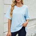 thumbnail image 2 of Hduncf Women's Casual Loose T Shirts Oversized Tees Summer Short Sleeve Crew Neck Tunic Tops Basic Tee Shirt Sky Blue L, 2 of 9