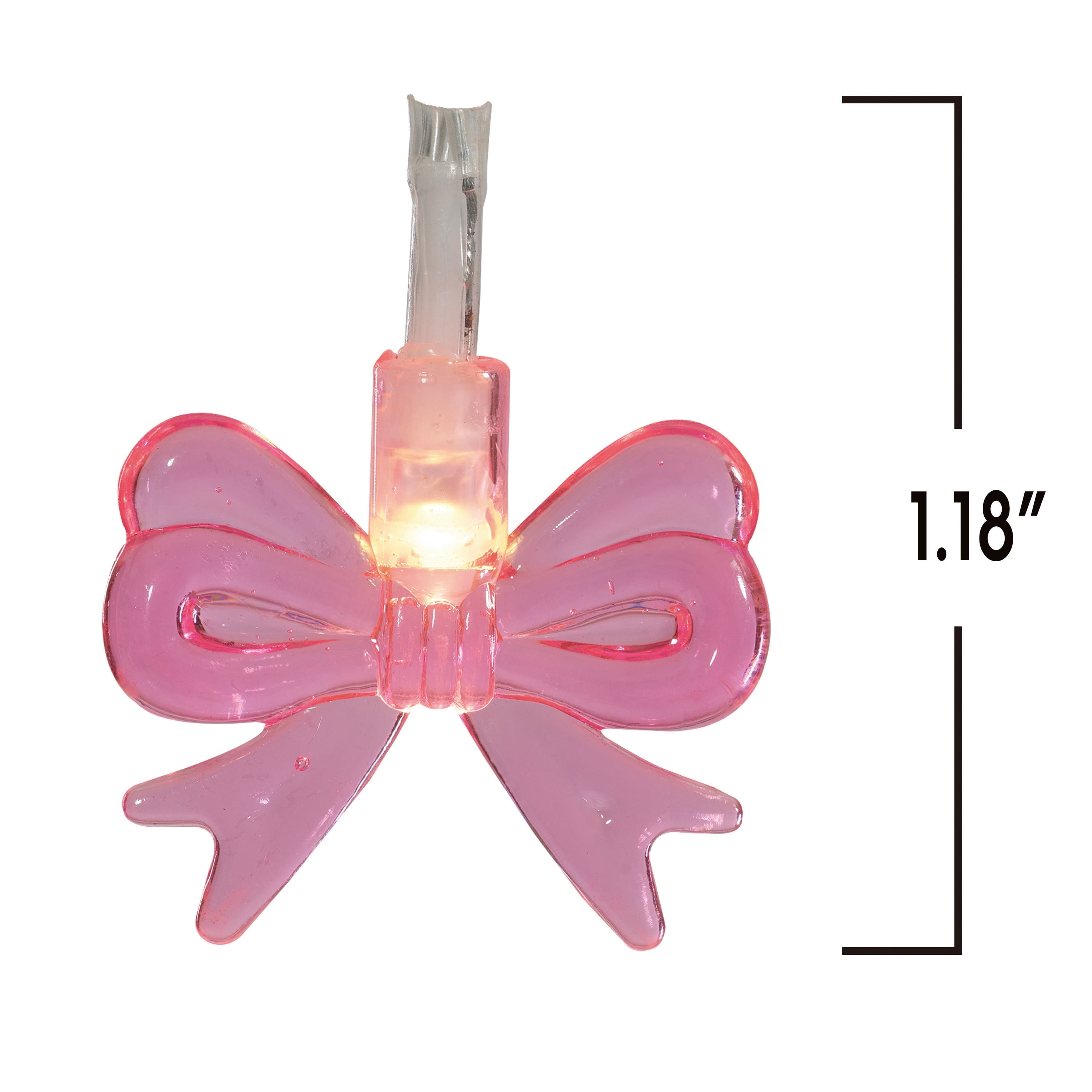 Indoor 10-Count Battery-Operated LED Bow Christmas String Lights, Pink, Transparent Wire, 4.5', by Holiday Time