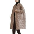 thumbnail image 2 of Pounoo Womens Warm Long Jacket Women's Warm Lightweight Quilted Down Cotton Long Sleeve Jacket Solid Color Coat, 2 of 6