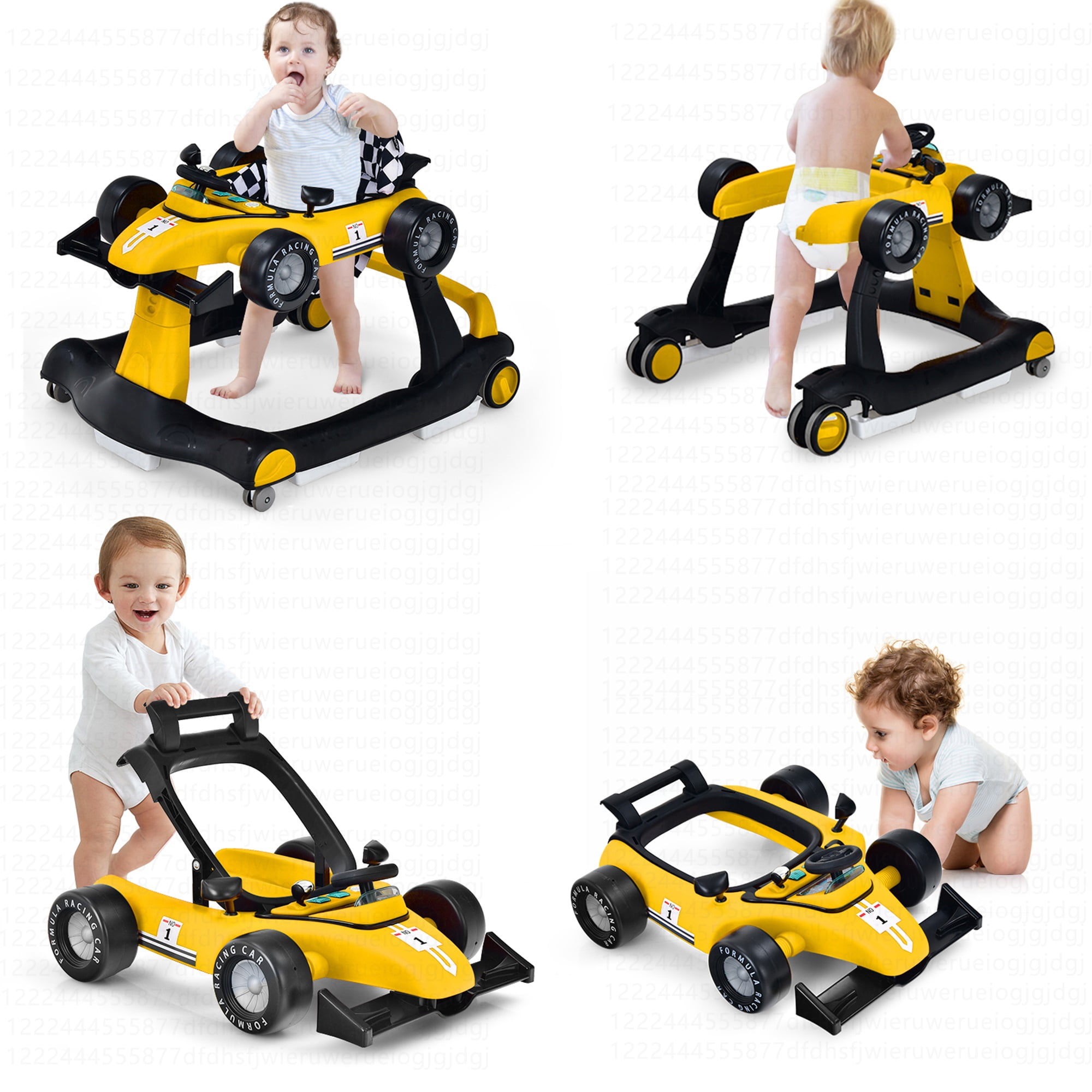 Costway 4-in-1 Baby Walker Foldable Activity Push Walker Adjustable Yellow