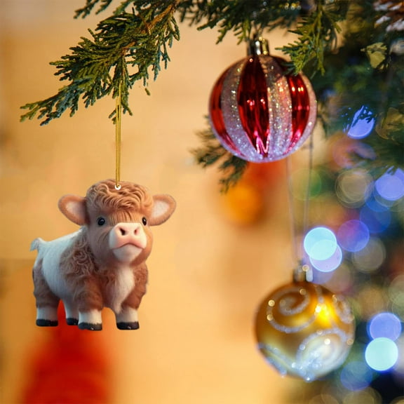 Christmas Tree Hanging Ornaments Flat Acrylic Cute
Highland
Cow Hanger Xmas Pendants for Home Car Backpacks Decor