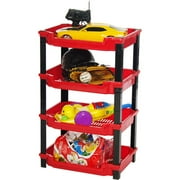 Enjoy Plastics 4-Tier Medium-Size Toy Shelf, Red