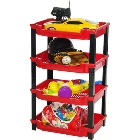 Enjoy Plastics 4-Tier Medium-Size Toy Shelf, Red