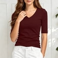 thumbnail image 6 of GigrtiJin Women's Short Sleeve T Shirts Casual Slimming V Neck Basic T Shirts Womens Solid Color Pull On Cropped Going Out Tees, 6 of 8