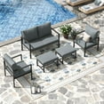 thumbnail image 6 of MRUAKA 5-Piece Outdoor Patio Conversation Set, Metal Frame Furniture Sofa with Armchairs & Coffee Table, Weather-Resistant Cushions for Balcony, Deck, Poolside Gray, 6 of 8