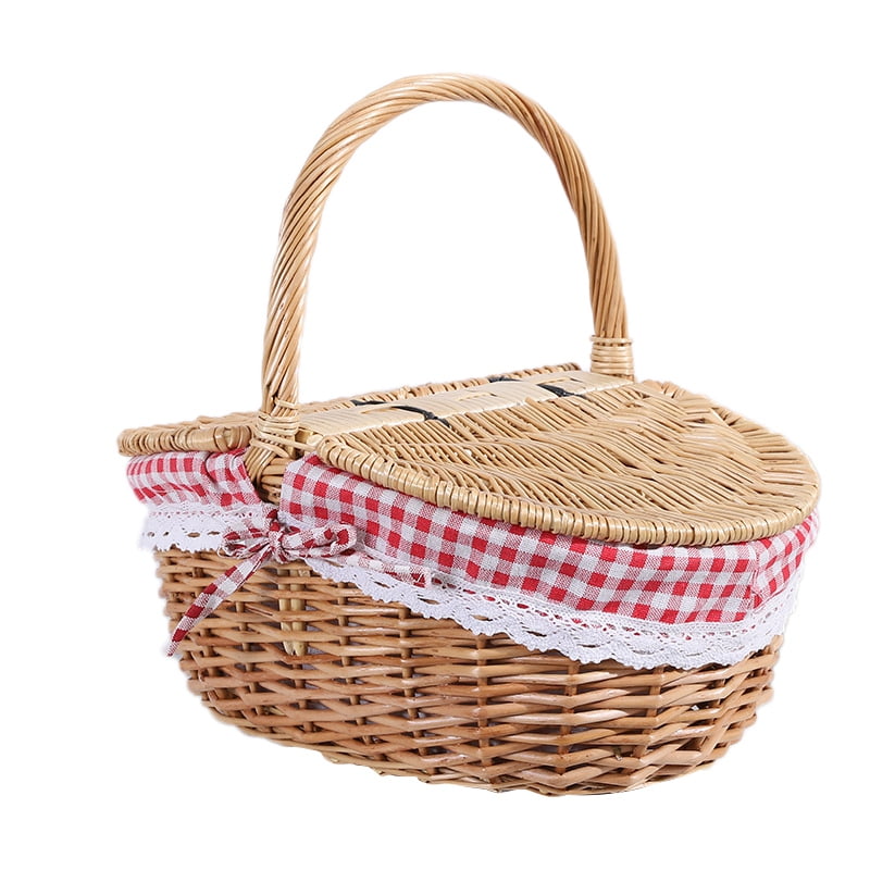 Vintage picnic basket Wicker Picnic Basket wooden lid