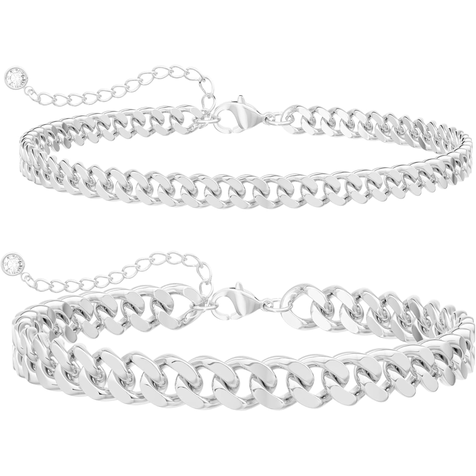 BOOTOOL 14K Gold Plated Sparkle Glitter Waterproof Ankle Bracelets for Women, Trendy Dainty Layered Anklet Set, Stackable Cuban Link Anklets, Beach Jewelry for Women