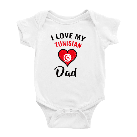 I Love My Tunisian Dad Heart Flag Cute Baby Bodysuit (White, 0-3 Months)
