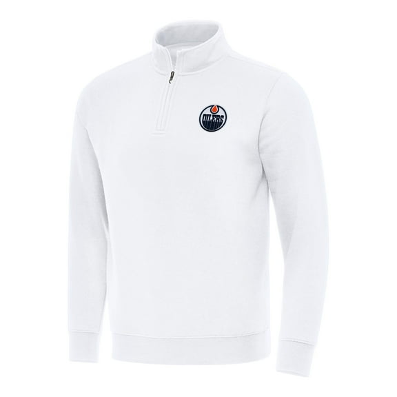 Men's Antigua  White Edmonton Oilers Victory Quarter-Zip Mock Sweatshirt