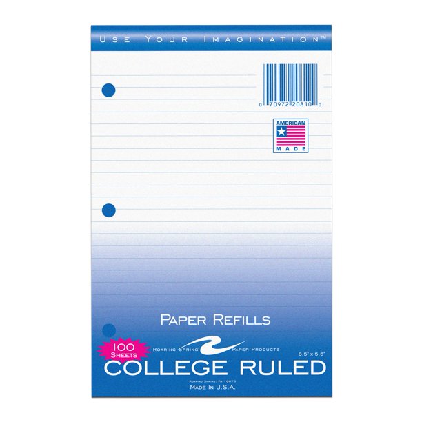 Filler Paper 8.5"X5.5" College Ruled