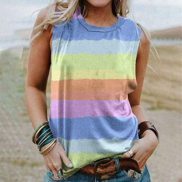 SMihono Hauts pour Femmes Débardeur Mode Femme Col Rond Sans Manches Blouse T-Shirt Imprimé Hauts Amples Débardeurs pour Femmes Hauts d'Été pour Femmes