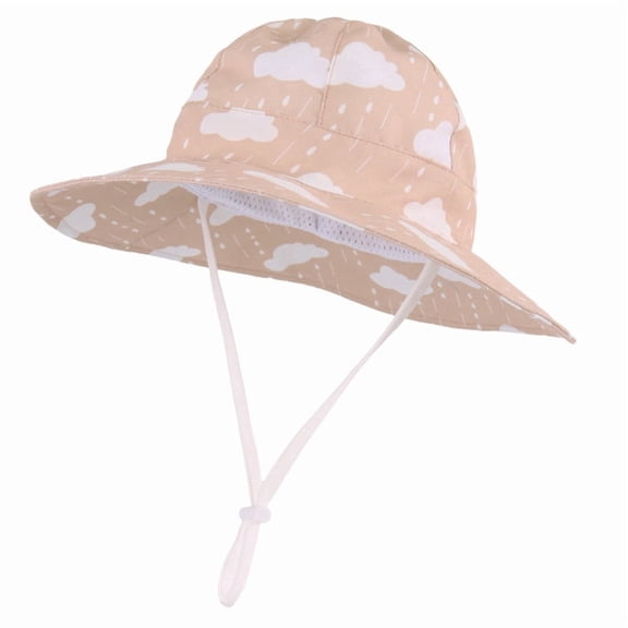 Kids Girls UPF 50 Wide Brim Bucket Sun Hat – Beige Lightweight Quick Dry Kids Beach Hat with Adjustable Chin Strap Breathable Mesh,Size 6-12M
