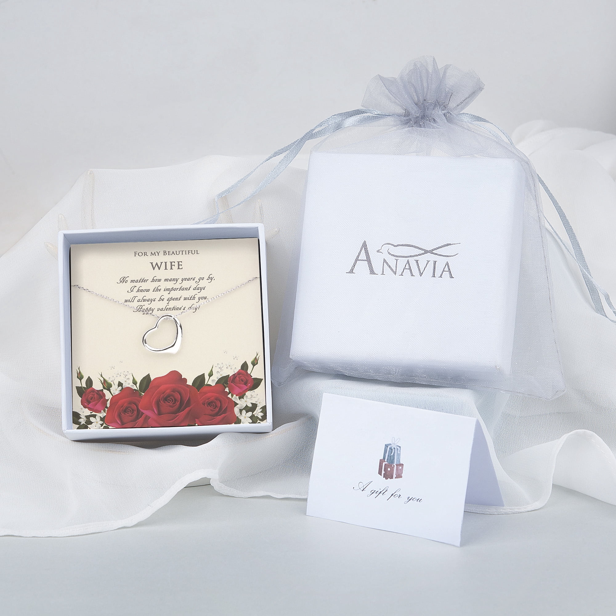 Anavia Valentines Day Gift for My Beautiful Wife, 925 Sterling Silver Heart Wife Necklace from Husbands