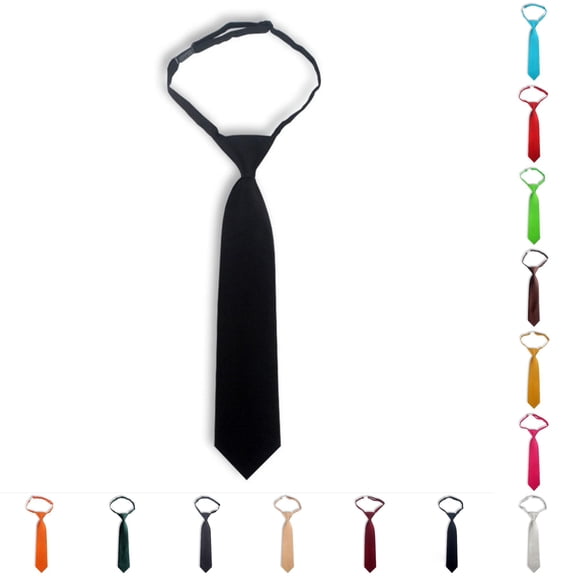 VOUZZA Kids Tie Solid Color Lazy Pull Necktie Cute School Uniform Pre-Tied Adjustable Neckwear for Toddler Boys Girls JK Style, One Size