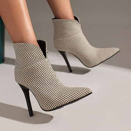 

Ankle Boots Women Boots With Leopard Print Color Blocking Solid Thin High Heels In Autumn And Winter