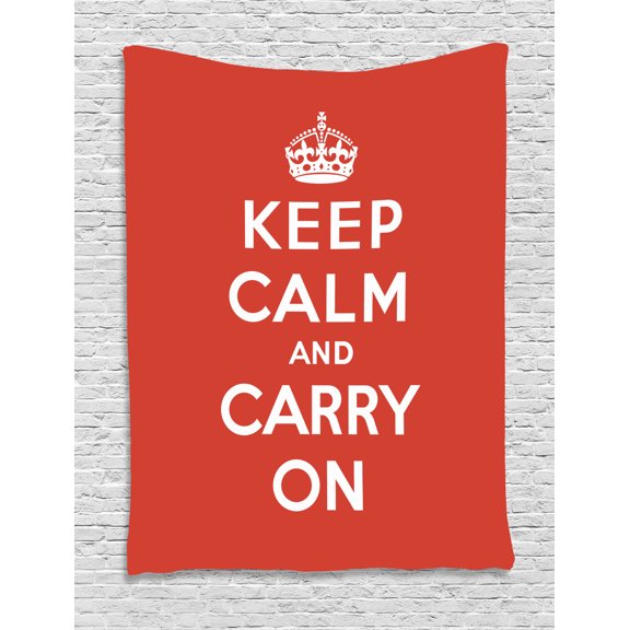 Keep Calm Tapestry, Red and White Composition with Keep Calm and Carry On Text and a Royal UK Crown, Wall Hanging for Bedroom Living Room Dorm Decor, 40W X 60L Inches, Red White, by Ambesonne