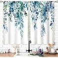 thumbnail image 3 of Teal Eucalyptus Botanical Leaves Floral Small Kitchen Curtains Blue Flower Window Treatment Wildflower Plant Cafe Short Window Curtains for Bathroom Room Tier Treatment Drapes 26x24 inch, 3 of 6