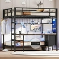 thumbnail image 4 of Aunfebrco Full Over Twin Bunk Bed with Desk Metal Loft Bed with Charging Station and Led Lights, Full Size Over Twin Bunk Bed with Drawers&Storage Shelves for Adults, Full-Length Guardrail, Black, 4 of 12