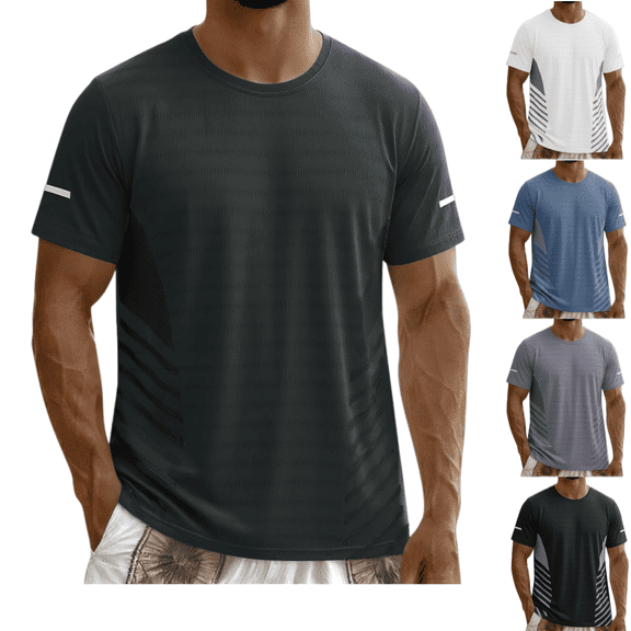 LRGSHF Men's Short Sleeve Athletic T‑Shirt, Round Neck Quick Dry Lightweight Workout Tee Sports Running Gym Daily Wear Tops
