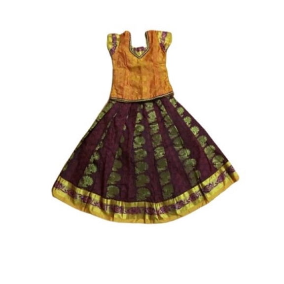 Krishna South Indian Lehenga Girls skirt Orange & Brown - 20" (SIDM4)