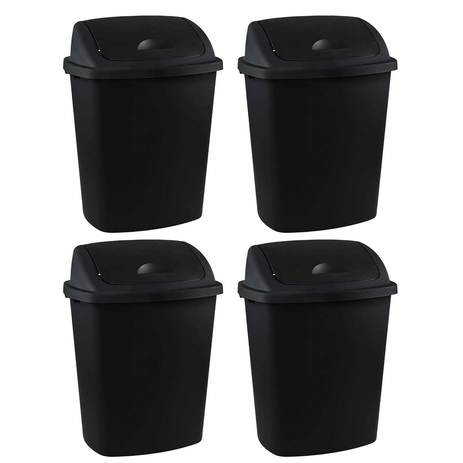 Cand 70 Litre Plastic Trash Can with Swing Lid, Large Kitchen Garbage Can, Black, 4-Pack
