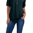 thumbnail image 4 of DYMADE Womens Solid Long Sleeve Zipper Tops Casual Chiffon Shirt Blouses, 4 of 4