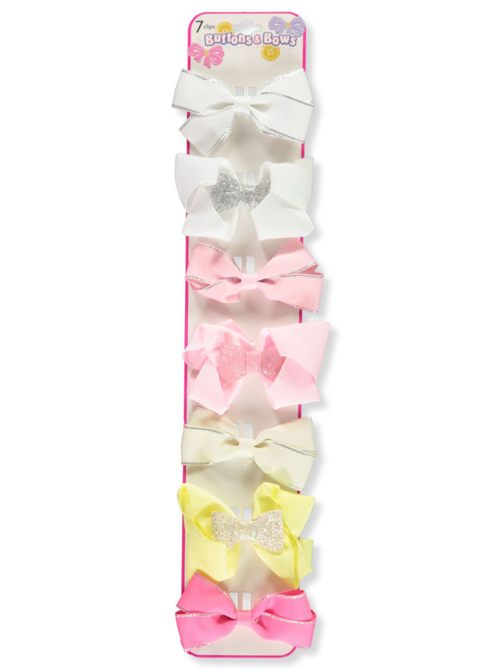 Buttons & Bows Girls' GlitterTrim Grosgrain Ribbon 7Pack Hair Clips
