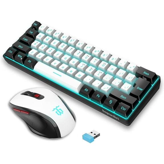 Snpurdiri 2.4G Wireless Gaming Keyboard and Mouse Combo, Include Mini 60% Merchanical Feel RGB Backlit Keyboard, Ergonomic Vertical Feel Small Wireless Mouse(White and Black)