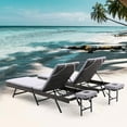 thumbnail image 3 of 2 PCS Patio Rattan Chaise Lounge with Face Hole Folding Outdoor Chair Reclining Lounger with Cushion Tanning Chair 5 Angle Adjustment Chair for Courtyards Poolside Garden (Light Gray), 3 of 10