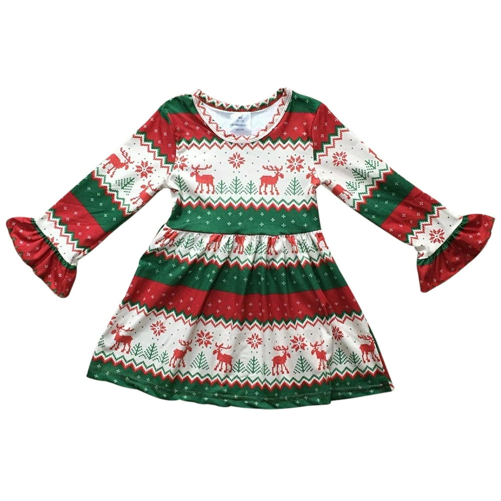 Dreamer P Toddler Girls Long Sleeve Reindeer Snowflake Holiday Flower
