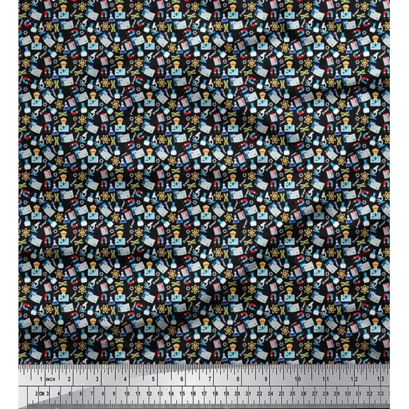 Soimoi Velvet Fabric Scientific Lab Equipments Education Theme Printed Fabric 1 Yard 58 Inch Wide
