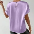 thumbnail image 4 of Homenesgenics Womens Tops Plus Size Spring Casual Fashion Solid Color Short Sleeve Round Neck Satin Top /Shirt Purple XL, 4 of 8