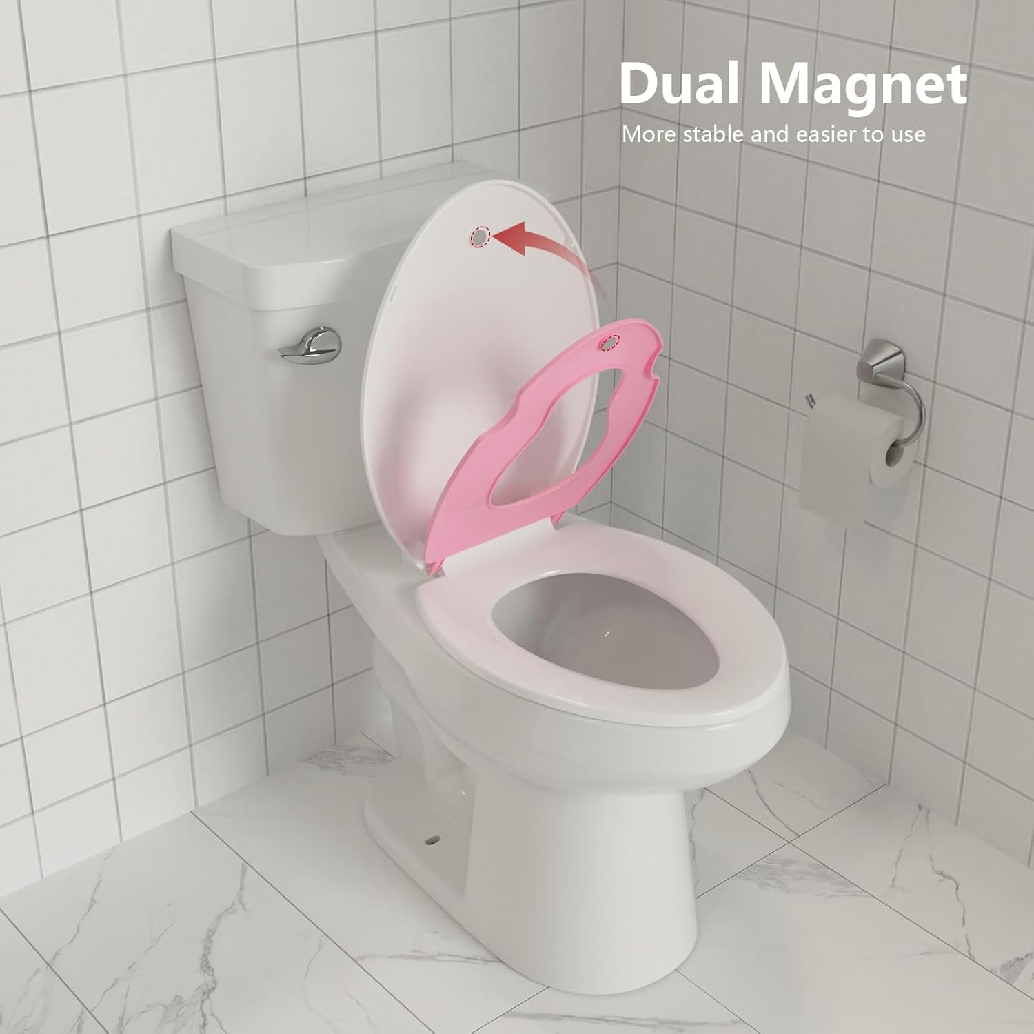 Toilet Seat Elongated,Toilet Seat with Toddler Seat Built in, Potty Training Toilet Seat Elongated Fits Both Adult and Child, with Soft Close, Easy Install and Clean - Elongated White and Pink