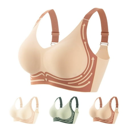 PRORMOOW Full Coverage Bras for Women  Workout Bras for Women  Wireless Bras  Bras for Women Everyday Bras Novelty Plus Size Push Up Full Coverage Seamless Steel Ring Sports Gathering Fixing Cup Bra